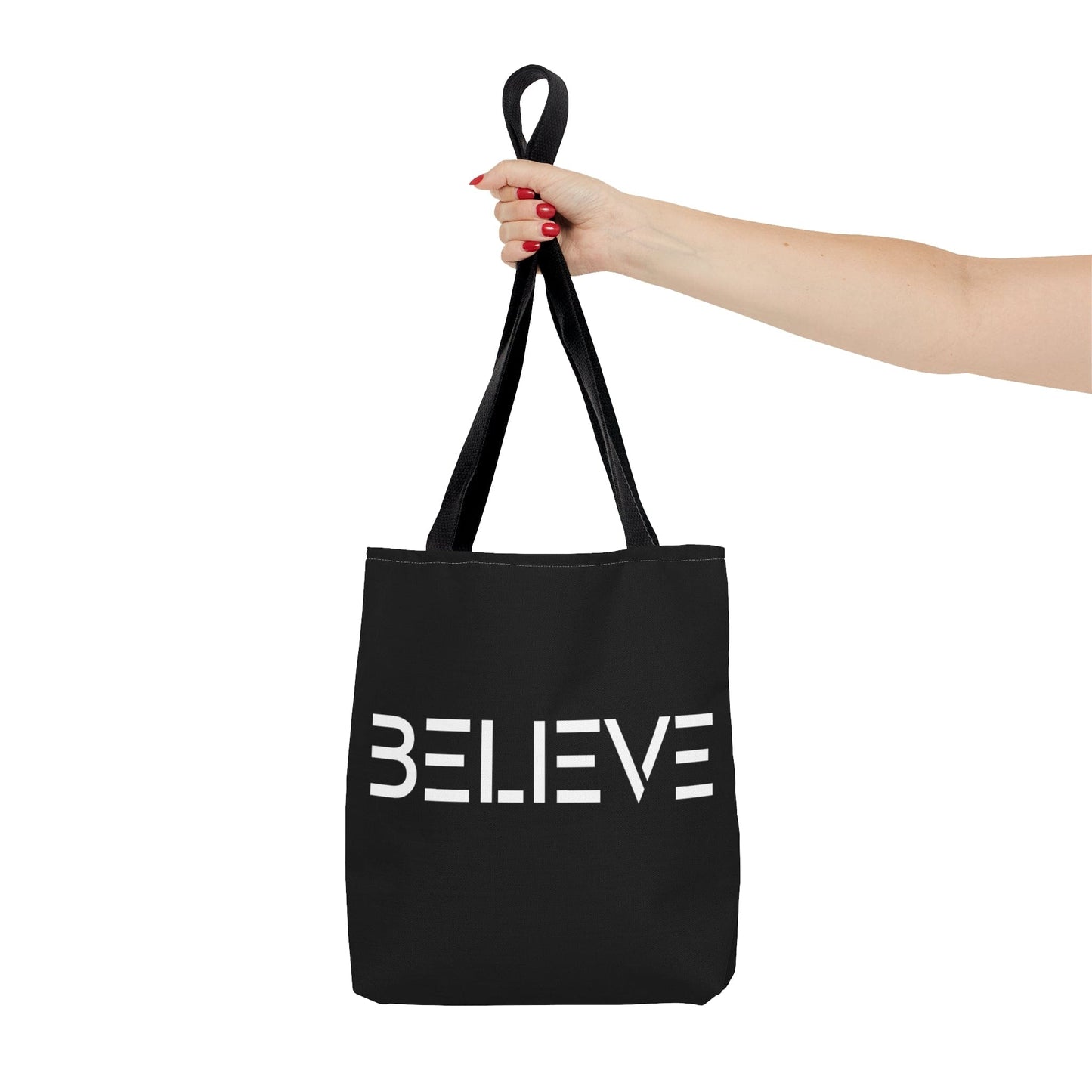 Large Tote Bag Believe White Print