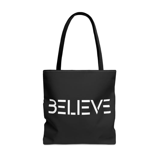 Large Tote Bag Believe White Print