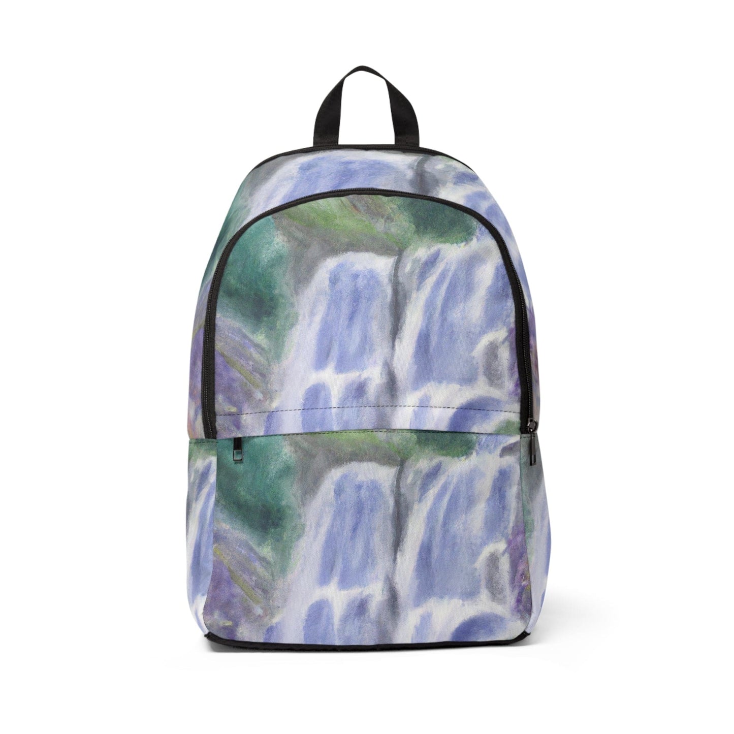 Fashion Backpack Waterproof Purple Watercolor Waterfall Green Landscape Nature Print