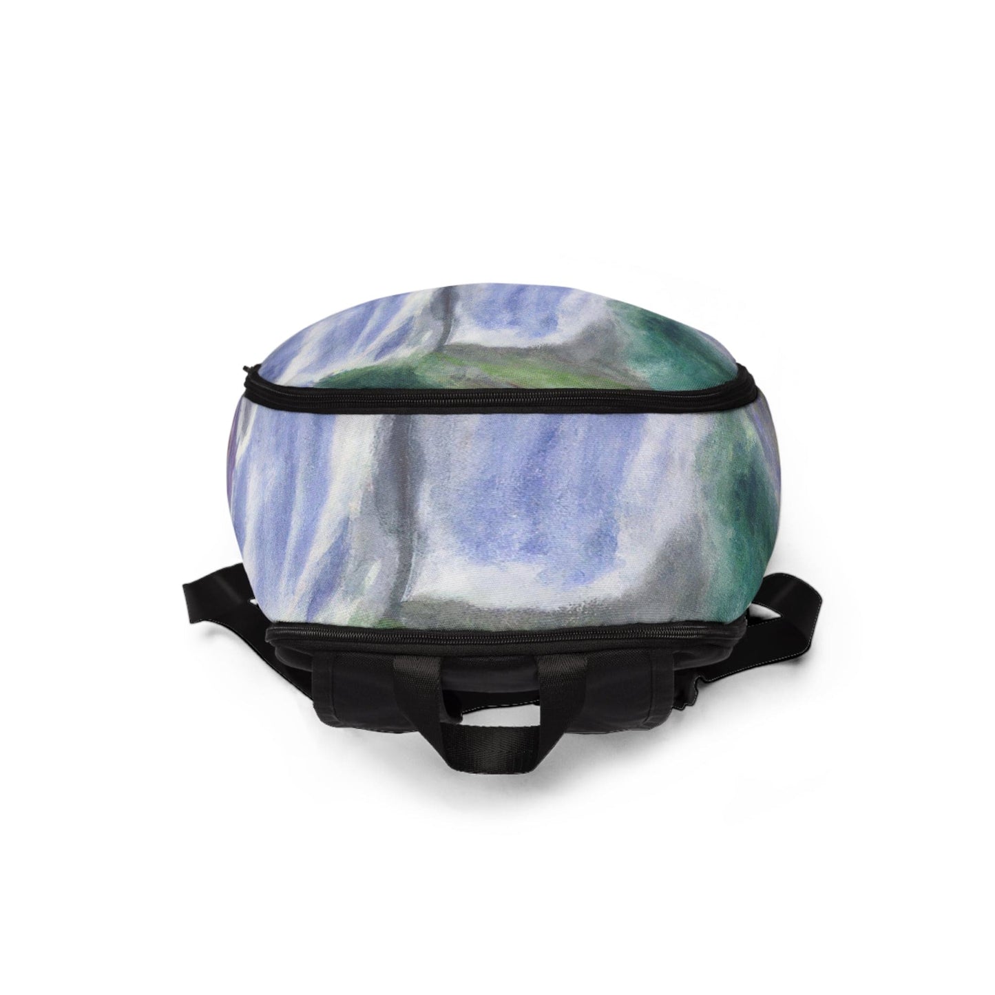 Fashion Backpack Waterproof Purple Watercolor Waterfall Green Landscape Nature Print