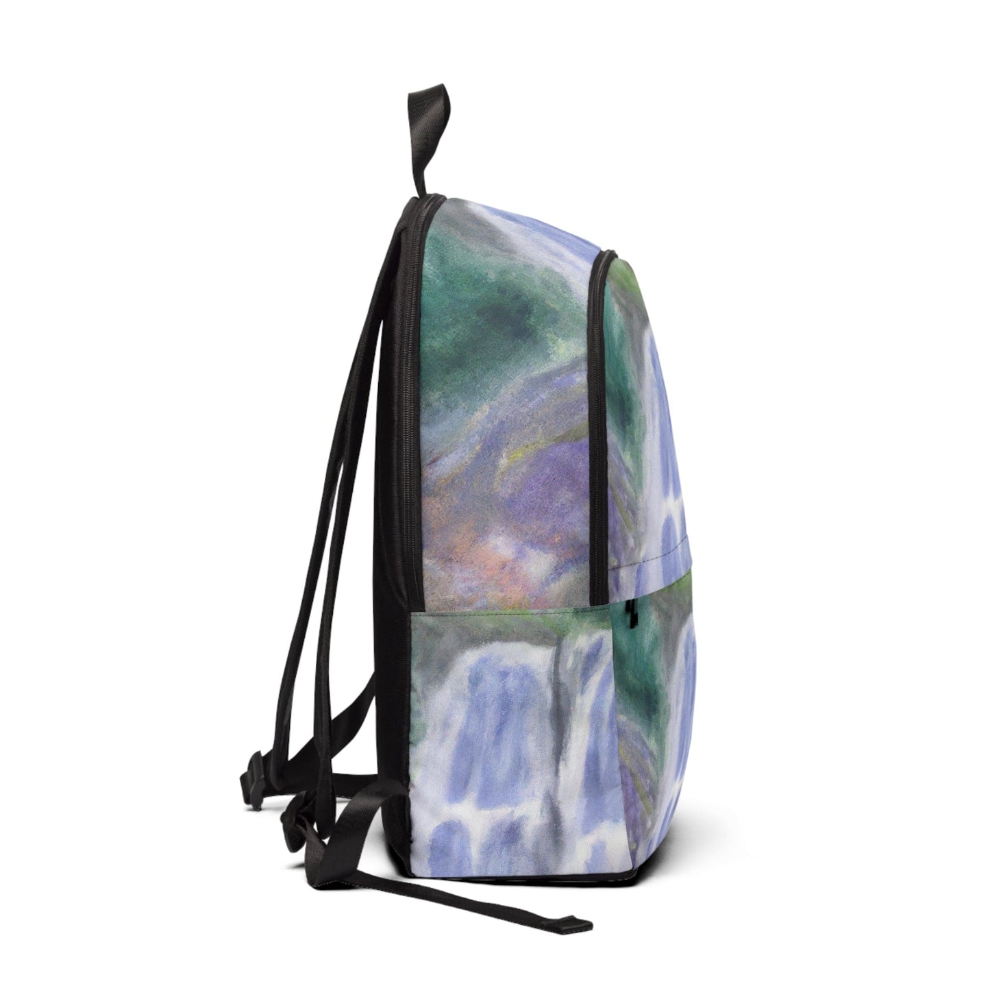 Fashion Backpack Waterproof Purple Watercolor Waterfall Green Landscape Nature Print