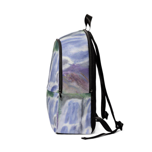 Fashion Backpack Waterproof Purple Watercolor Waterfall Green Landscape Nature Print
